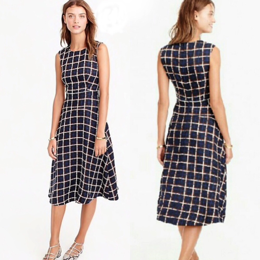 J.CREW A-Line DRESS in SILK TWIRL WINDOWPANE DRESS